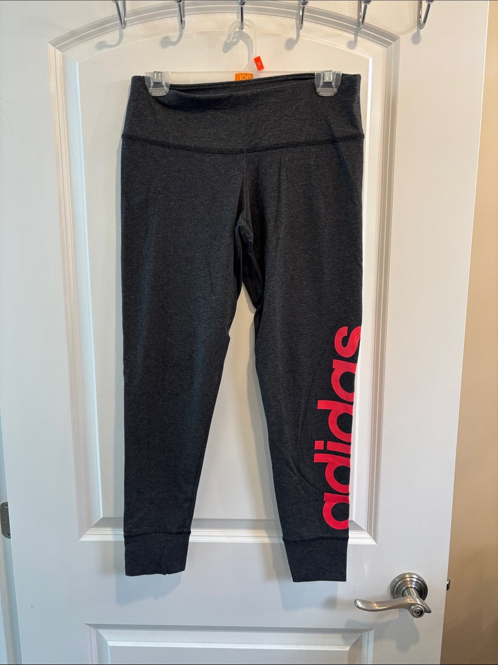 adidas Girls Charcoal Leggings with Pink Logo Panel